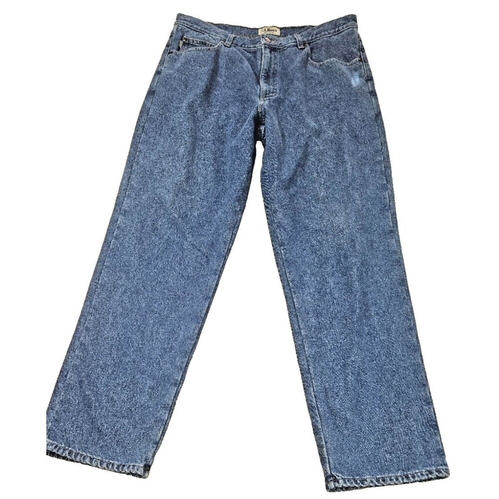 VTG LL Bean 37x32 Flannel Lined Jeans Plaid Workwear Denim 100% cotton blue